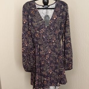 DISTURBIA UK20 US16 WITHER FERN PRINT BALLOON SLEEVES MINI DRESS